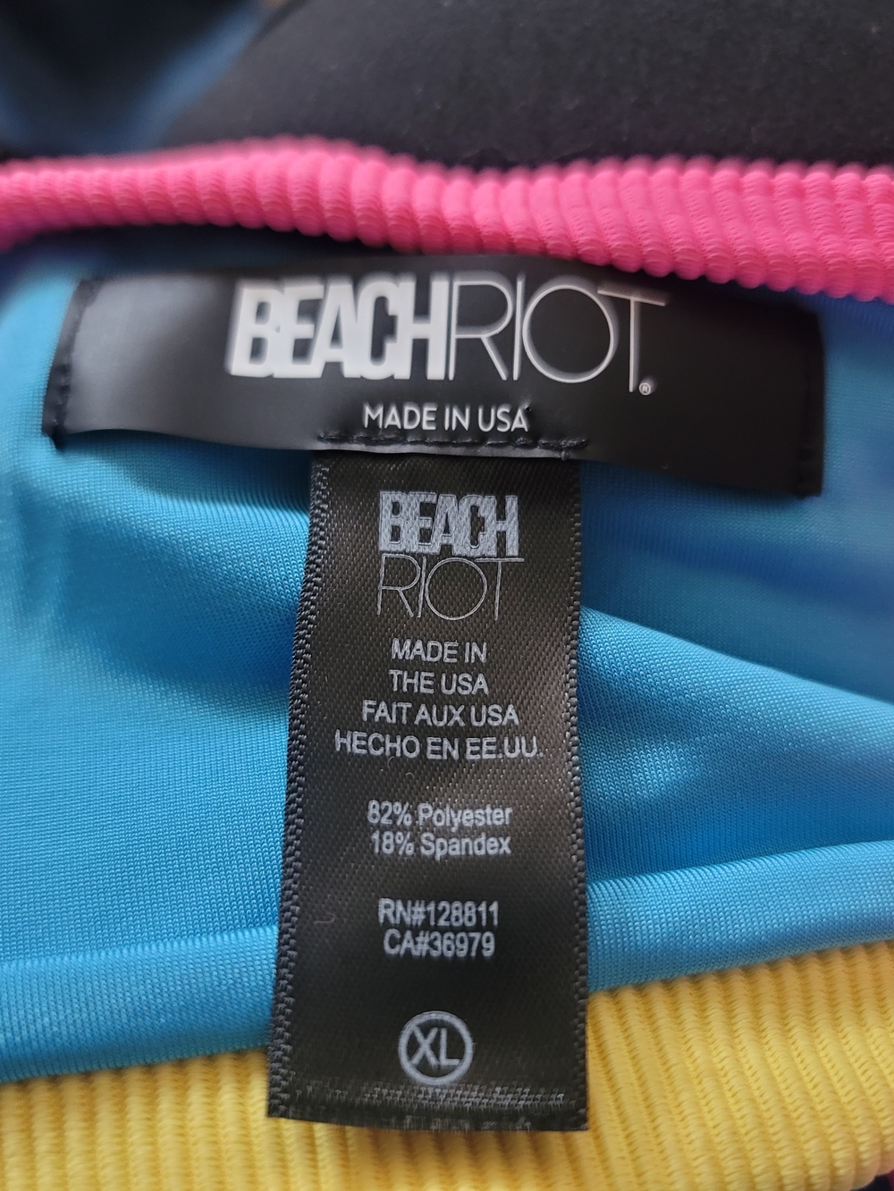 Beach Riot Blue Pink Yellow Ribbed Colorblock Bralette - Picture 6 of 7